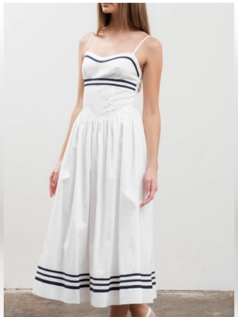 Moon River White Striped Sleeveless Flared Midi Dress size S ( White Lotus Piper - Picture 5 of 7